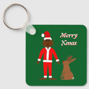 Santa Sasquatch and Jackalope Christmas Custom Keychain