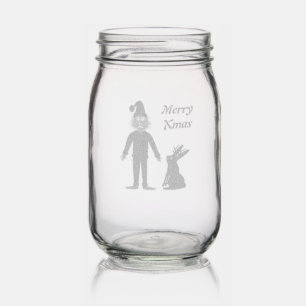 Santa Sasquatch and Jackalope Christmas Custom Mason Jar