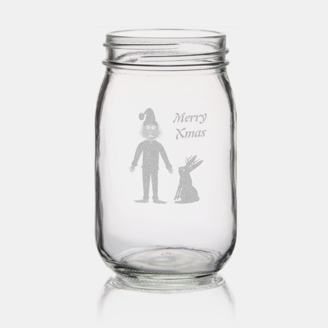 Santa Sasquatch and Jackalope Christmas Custom Mason Jar (Glassware)