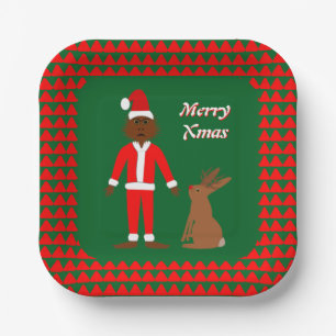 Santa Sasquatch and Jackalope Christmas Custom Paper Plates