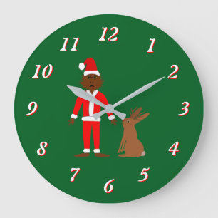 Santa Sasquatch and Jackalope Christmas Large Clock