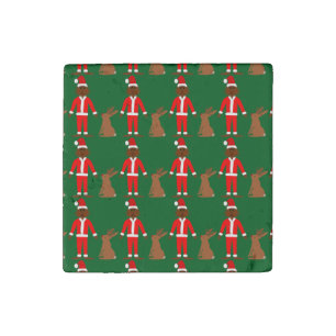 Santa Sasquatch and Jackalope Christmas Patterned Stone Magnet