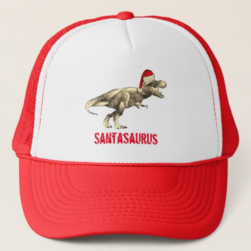 Santa saurus Christmas Dinosaur Scary T Rex Elf  Trucker Hat
