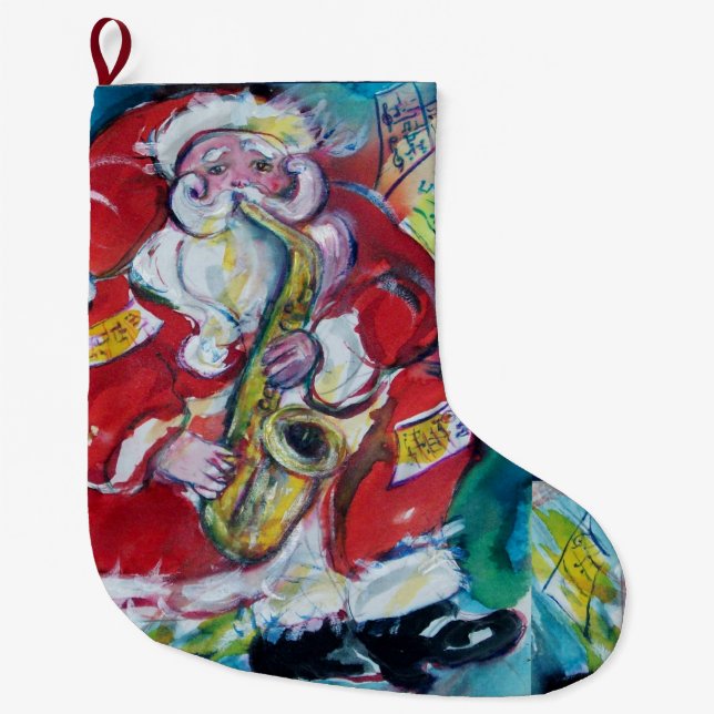 SANTA & SAX, CHRISTMAS PARTY LARGE CHRISTMAS STOCKING (Front)
