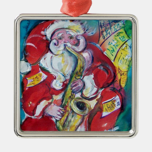 SANTA & SAX, CHRISTMAS PARTY METAL ORNAMENT (Front)