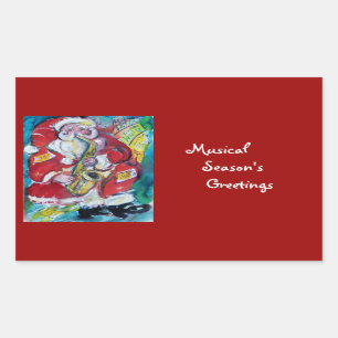 SANTA & SAX, CHRISTMAS PARTY RECTANGULAR STICKER