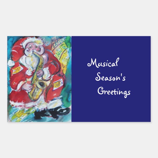 SANTA & SAX, CHRISTMAS PARTY RECTANGULAR STICKER (Front)