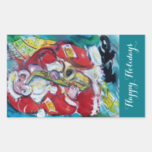 SANTA & SAX, MUSICAL CHRISTMAS PARTY RECTANGULAR STICKER
