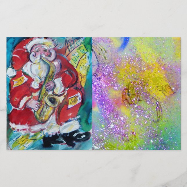 SANTA & SAX, MUSICAL CHRISTMAS PARTY STATIONERY (Front)