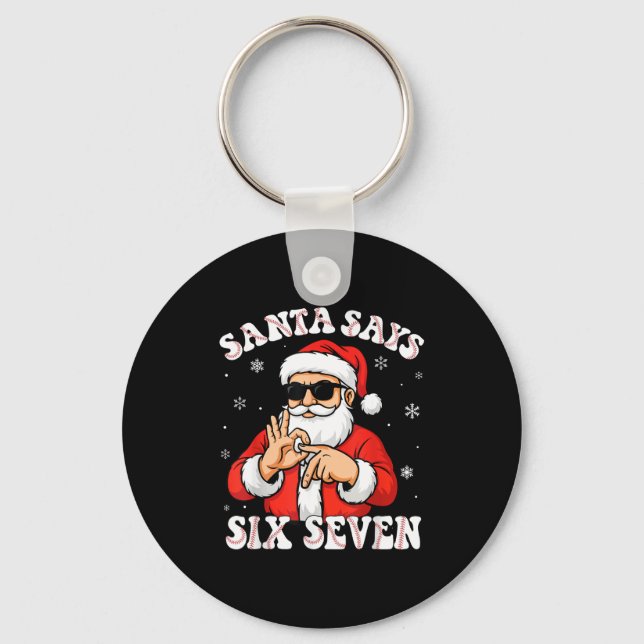 Santa Says 6 7 Six Seven Meme Baseball Number 67 G Keychain (Front)