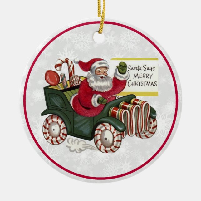 Santa Says Merry Christmas Ceramic Ornament (Front)