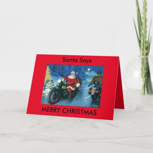 Santa says Merry Christmas motorcycle card