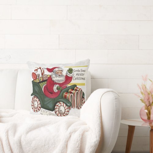 Santa Says Merry Christmas Throw Pillow