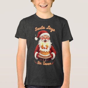 🎅Santa Says Six Seven Meme – Funny Santa Holding  Tri-Blend Shirt