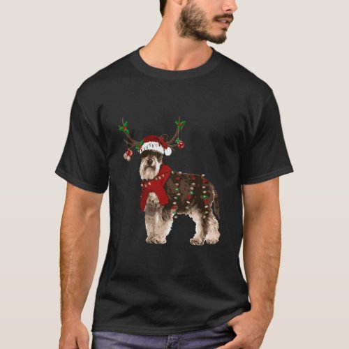 Santa Schnauzer Reindeer Light Christmas Gifts T_Shirt
