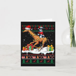 Santa Schnauzer Riding Giraffe Christmas Sweater L Card