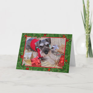 Santa Schnauzer with Holly Christmas Card