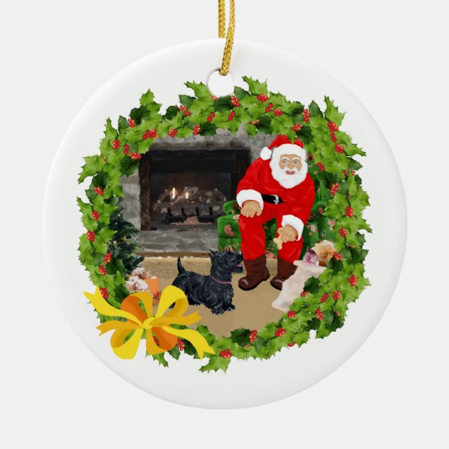Santa Scottie Dog Ornament (Front)