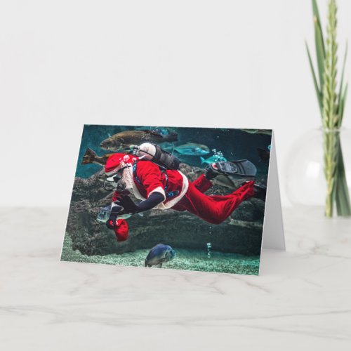 Santa Scuba Diving Aquarium Fish Customizable Holiday Card