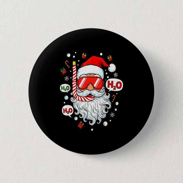 Santa Scuba Diving Equipment Funny Scuba Diver Chr Button (Front)