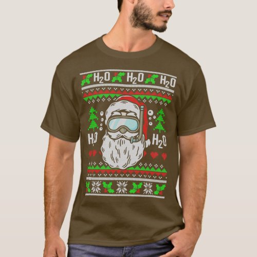 Santa Scuba Diving H2O H2O H2O Funny Ugly Christma T_Shirt