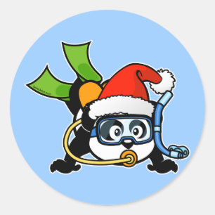 Santa Scuba Panda Classic Round Sticker