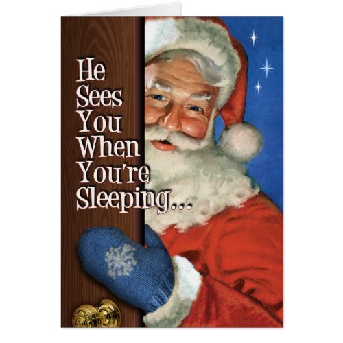 Santa Sees You Retro Christmas Card