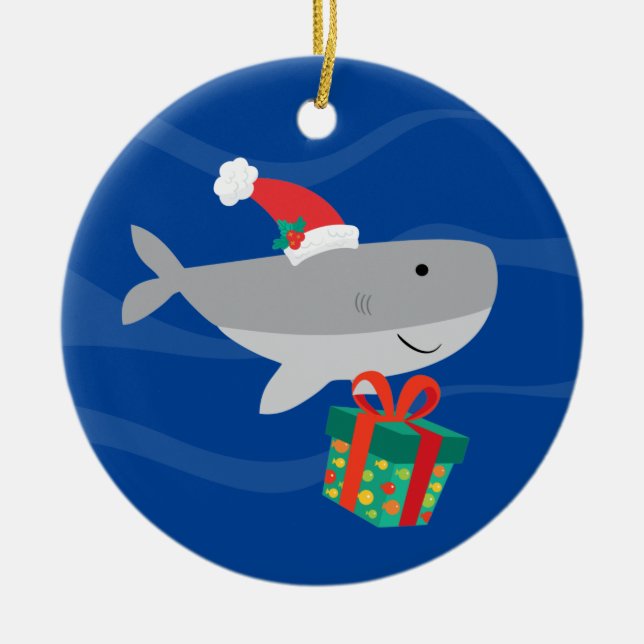 Santa Shark Ceramic Ornament (Front)