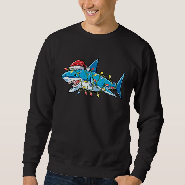 Santa Shark Christmas Lights Funny Boys Sharkmas X Sweatshirt (Front)