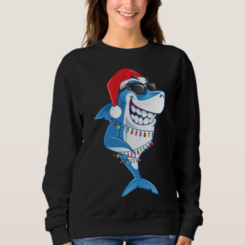 Santa Shark Christmas Lights Funny Sharkmas Ugly X Sweatshirt