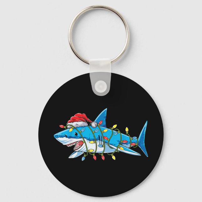 Santa Shark Christmas Lights Sharkmas Tree Xmas Bo Keychain (Front)