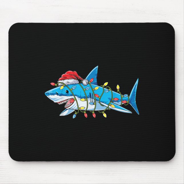 Santa Shark Christmas Lights Sharkmas Tree Xmas Bo Mouse Pad (Front)