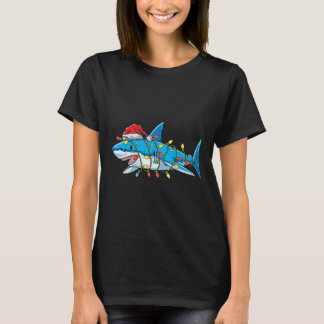 Santa Shark Christmas Lights Sharkmas Tree Xmas Bo T-Shirt