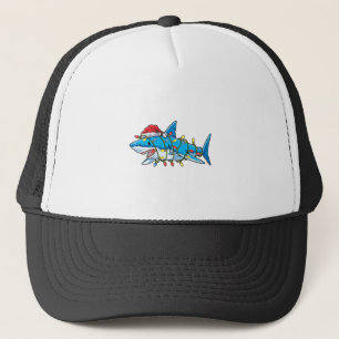 Santa Shark Christmas Lights Sharkmas Tree Xmas Bo Trucker Hat