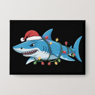Santa Shark Christmas Lights Sharkmas Tree Xmas Button