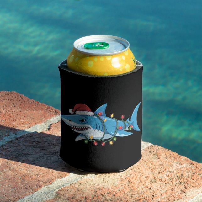 Santa Shark Christmas Lights Sharkmas Tree Xmas Can Cooler (In Situ Pool)