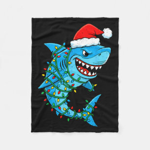 Santa shark christmas lights sharkmas tree xmas fleece blanket