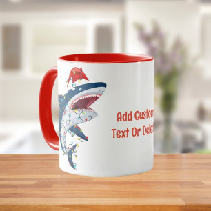 Santa Shark Christmas Lights Sharkmas Tree Xmas Mug