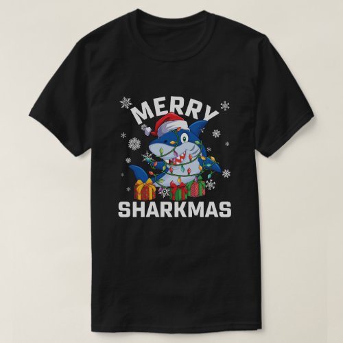 Santa Shark Christmas Lights Sharkmas Tree Xmas  T_Shirt