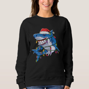 Santa Shark Christmas Lights Xmas Pajama Sharkmas Sweatshirt