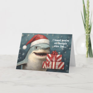 Santa Shark Nice List Christmas Card