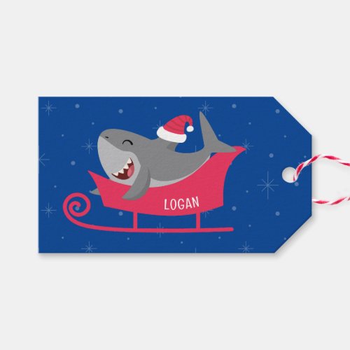 Santa Shark Sled  Gift Tags
