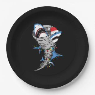 Santa Shark Tornado Merry Christmas Paper Plates