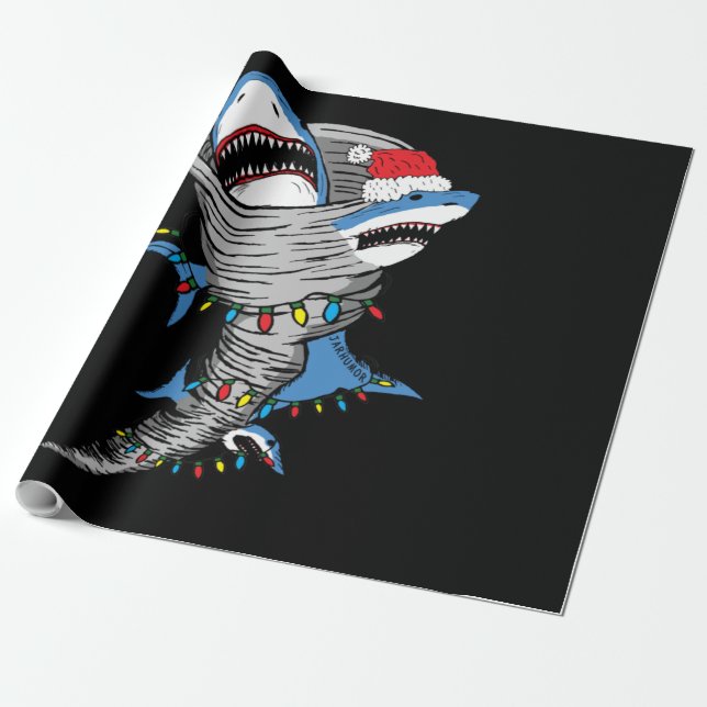 Santa Shark Tornado Merry Christmas Wrapping Paper (Unrolled)