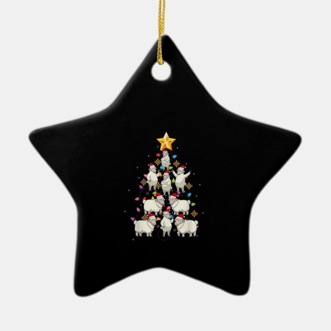 Santa Sheep Christmas Tree Lights Funny Sheep Gift Ceramic Ornament (Front)