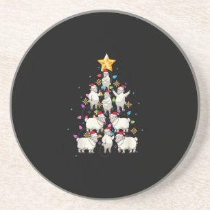 Santa Sheep Christmas Tree Lights Funny Sheep Gift Coaster