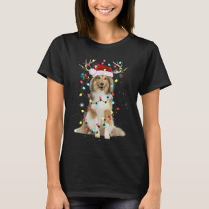 Santa Shetland Sheepdog Reindeer Light Christmas T-Shirt