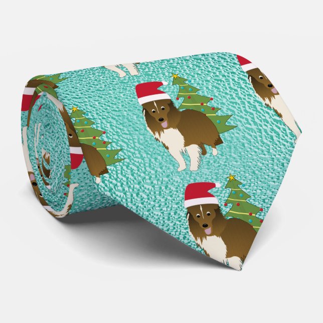 Santa Shetland Sheepdog Tie (Rolled)