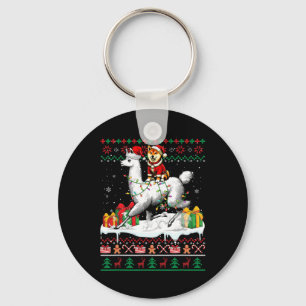 Santa Shiba Inu Riding Llama Christmas Sweater Lov Keychain