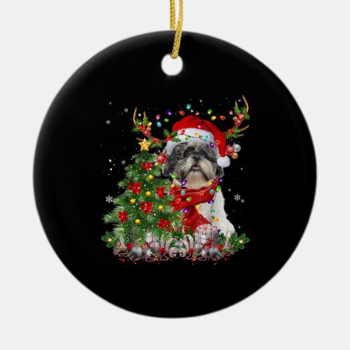 Santa Shih Tzu Reindeer Christmas Tree Idea Ceramic Ornament